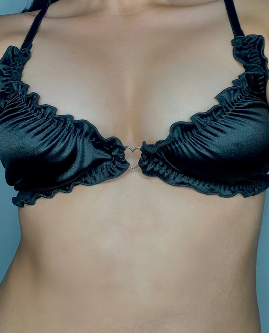 Set corazón satén negro